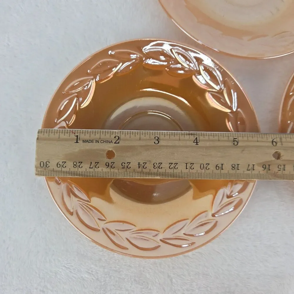 Vintage Set Of 3 Fire King Peach Luster Coffee Tea Cups And Saucers USA